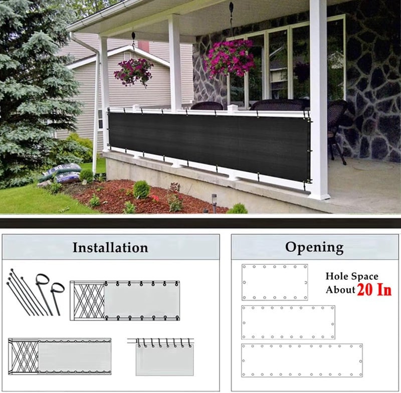 JUNKOGO 4x19Ft Balcony Privacy Screen, Apartment Railing Cover for Sunshade Wind & UV Protection, Outdoor Privacy Fence Screen for Patio, Terrace, Porch & Poolside Protection (Black) - Image 4
